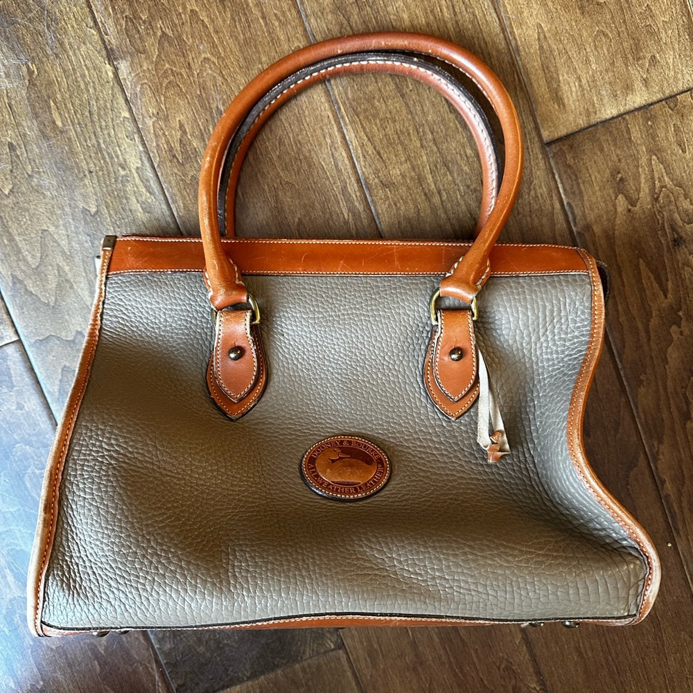 Dooney & Bourke All Weather Leather Satchel Gray Tan Vintage Classic